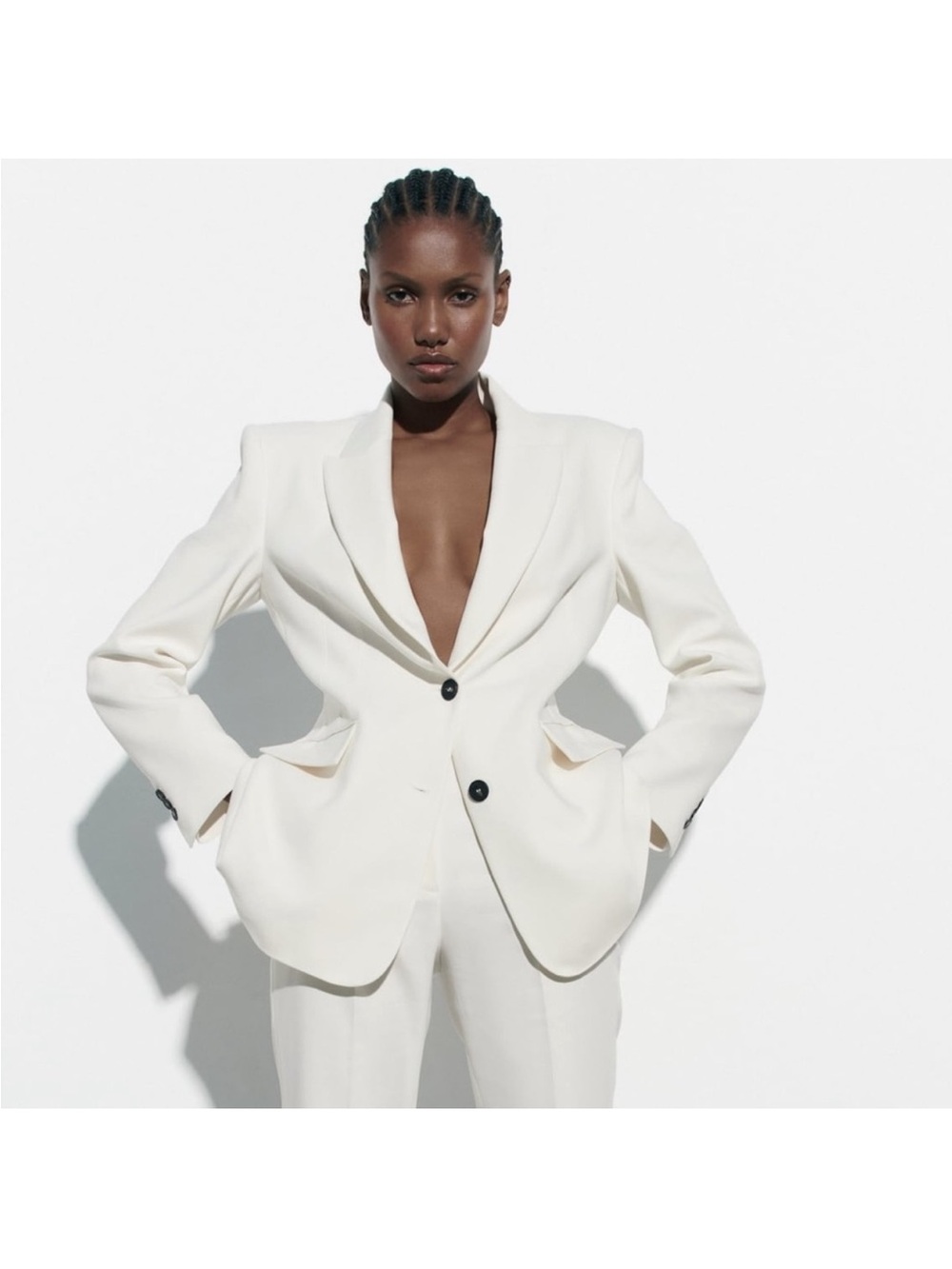 Zara Cream Tailored Double-Button Blazer